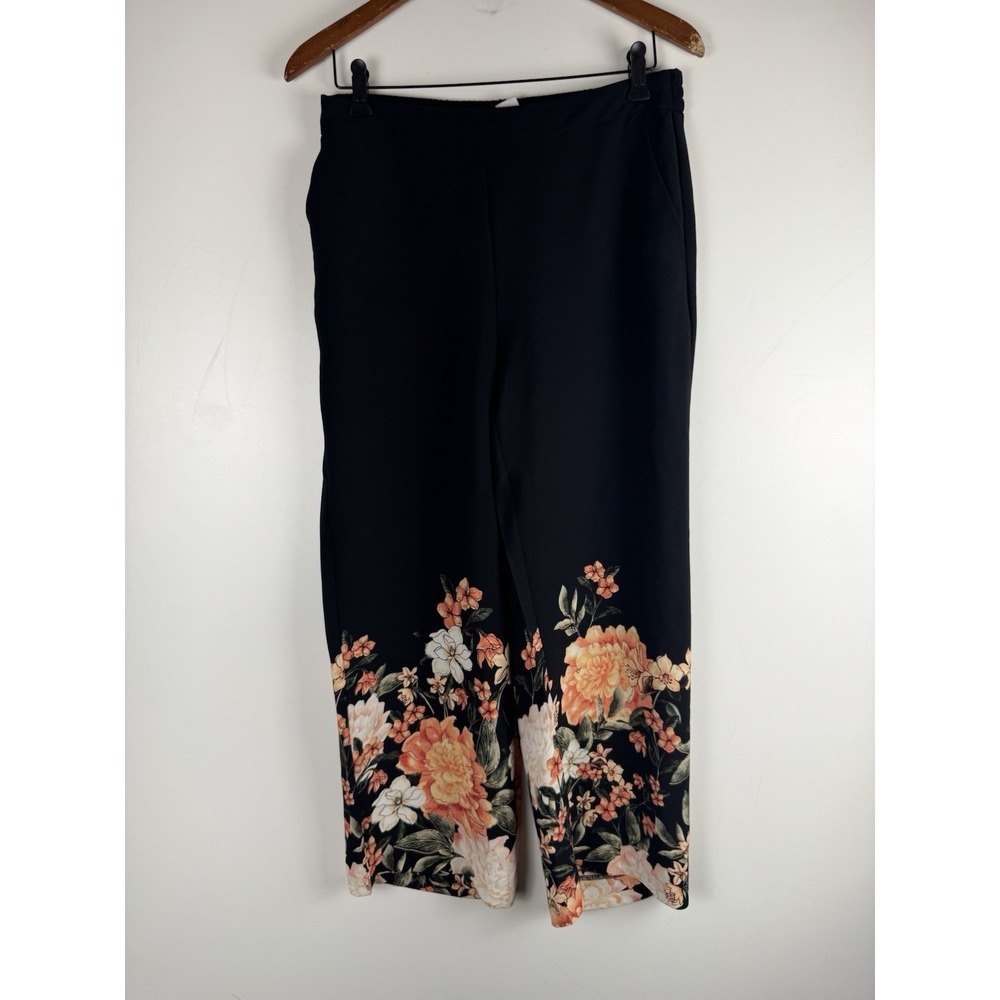 Chicos Sz S/6 Oasis Paradise Floral Print Wide Leg Crop Pull On Pants Resort